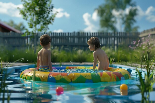 Foto destaque crianças brincando em uma piscina infantil