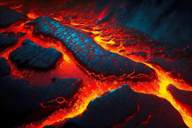 Destellos de fuego brillante de textura de lava que se extienden sobre la superficie