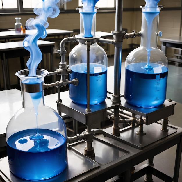 Foto la destilación se utiliza para separar líquidos azules para su uso en las clases de ciencias