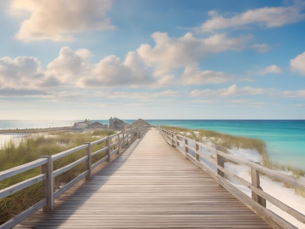 Destin Florida presenta un encantador paseo marítimo que ofrece una impresionante perspectiva de una casa en la playa