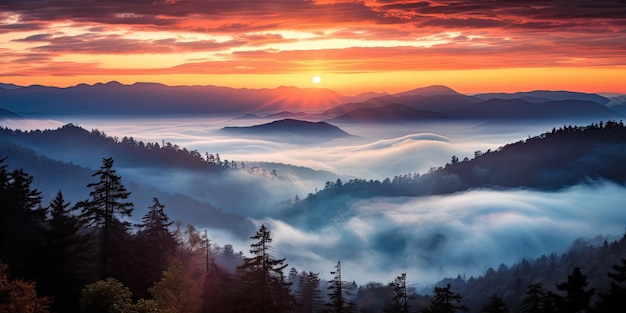 Destino de férias com paisagem panorâmica do Parque Nacional das Grandes Montanhas Fumegantes