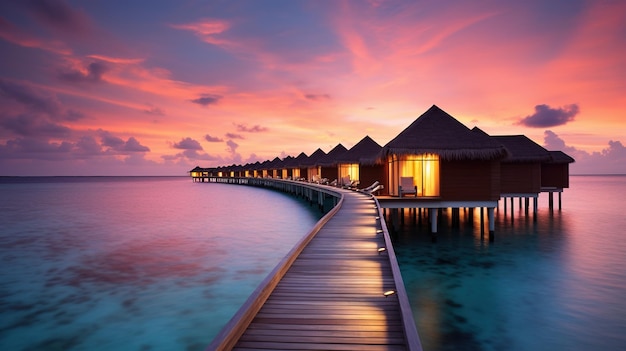 Destino de viagem generativo AI Maldivas Resort bangalôs em hotéis aquáticos Um lugar para sonhos