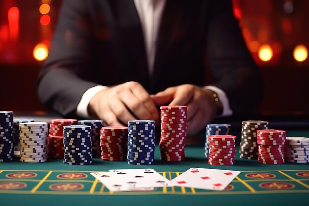 La destreza de la mano Un vistazo más de cerca a un crupier de casino mezclando cartas de póquer
