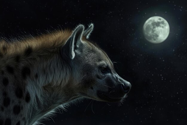 Foto la destreza nocturna de una hiena a la caza