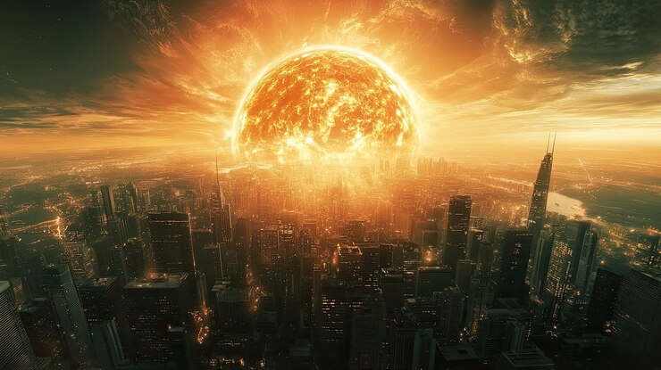 Destrucción de la ciudad Apocalipsis Explosión del sol