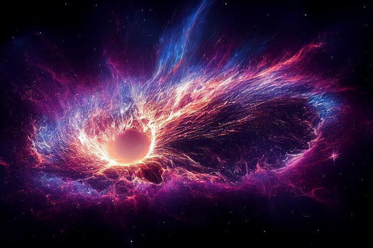 Foto destrucción de estrella masiva y nacimiento de agujero negro obra de arte 3d fondo abstracto