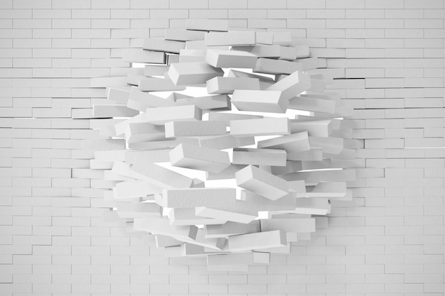 Destrucción de una pared de ladrillo blanco.