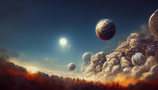 Destrucción del planeta en la ilustración de arte conceptual espacial