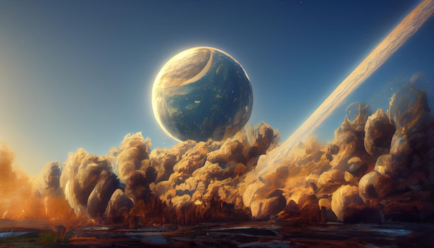 Destruição da imagem de fundo de ilustração de arte conceitual de planetas