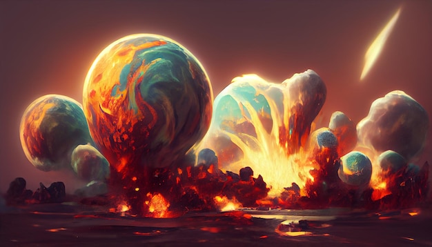 Destruição da imagem de fundo de ilustração de arte conceitual de planetas