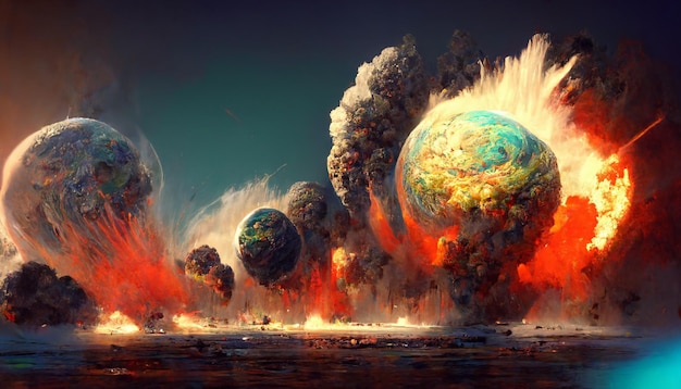 Destruição da imagem de fundo de ilustração de arte conceitual de planetas