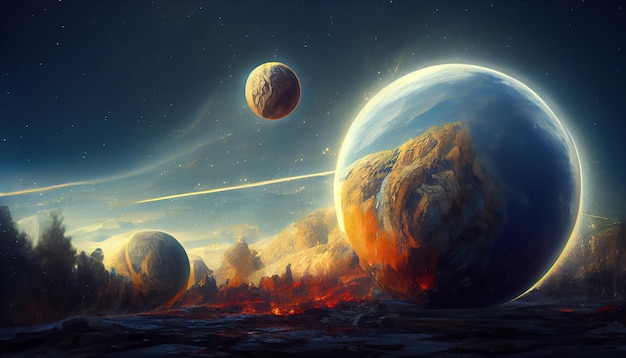 Destruição da imagem de fundo de ilustração de arte conceitual de planetas