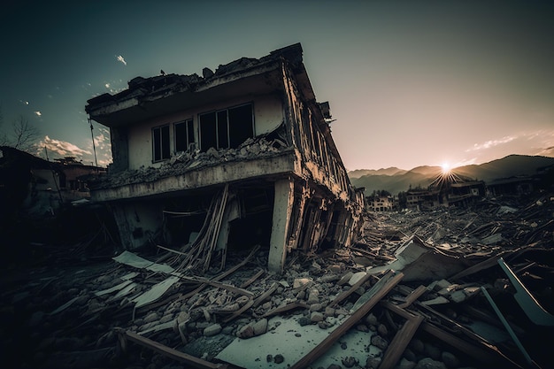 Foto destruição de desastre de terremoto de danos e ruínas da cidade ia generativa