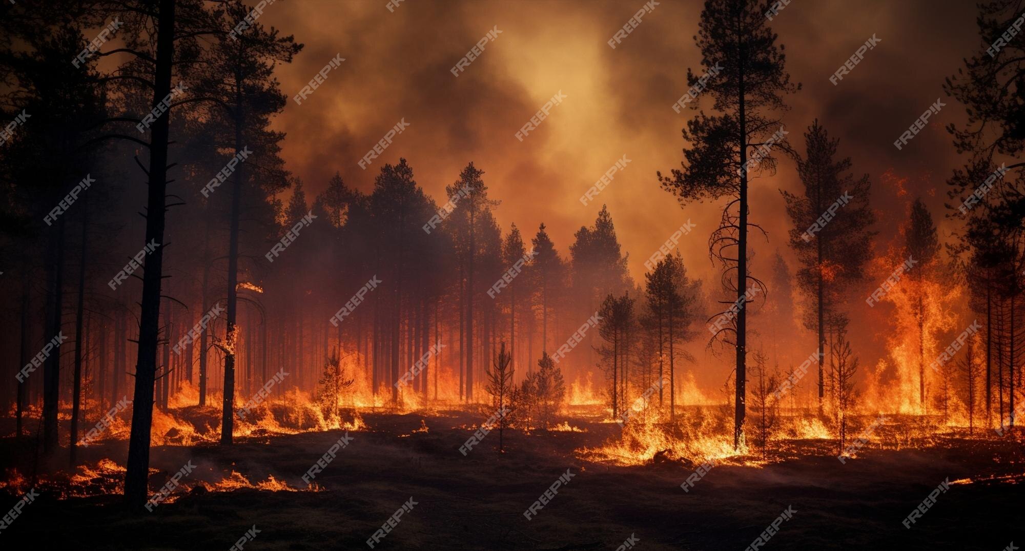 Queima de incêndio à noite, fogo na floresta, Vetor Grátis