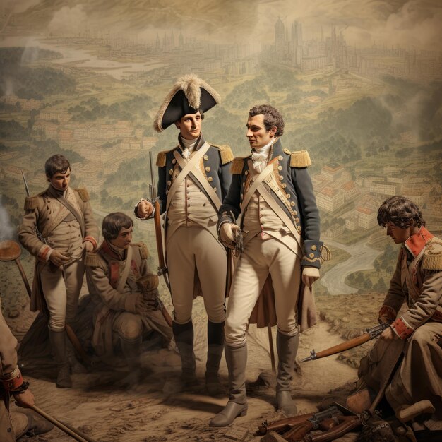 Desvelando los mapas militares hiperrealistas de la era napoleonica y los soldados en la Francia del siglo XIX Imagen Premium generada con IA