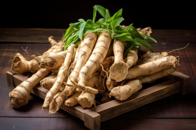 Foto desvelando las maravillas medicinales de galanga, el gran galangal y el falso galangal en una madera antigua