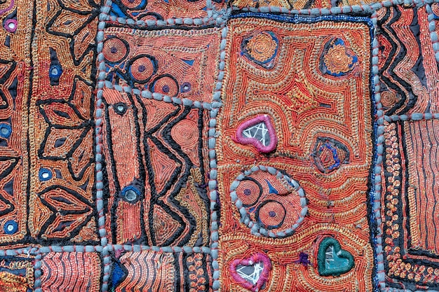 Detail alter Patchwork-Teppich Nahaufnahme Indien