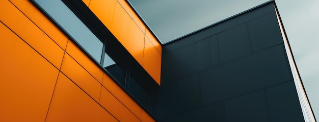 Detail aus moderner Architektur der orange-schwarzen Fassade