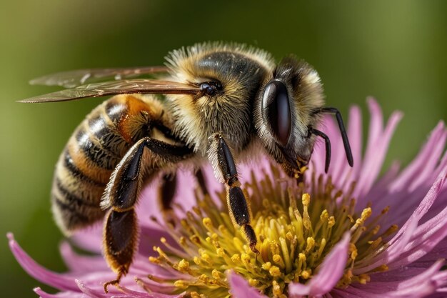 Foto detail de abelha em uma flor amarela