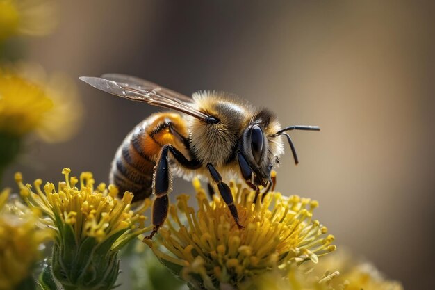 Foto detail de abelha em uma flor amarela