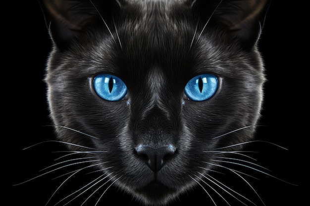 Foto detail de close-up de gato siamês com olhos azuis impressionantes em fotografia de alta definição