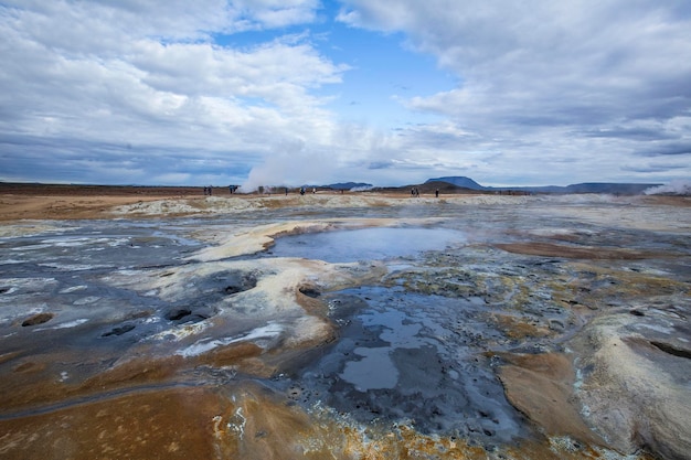 Detail der Pools mit kochendem Wasser und Schwefel im Park von Myvatn Island