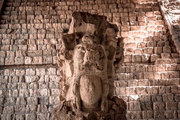 Detail der wichtigsten Figur der Tempel von Copan Ruinas. Honduras