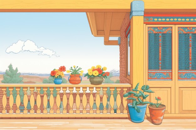 Foto detail des holzbalkons des pueblo revival home-magazin-stil-illustration