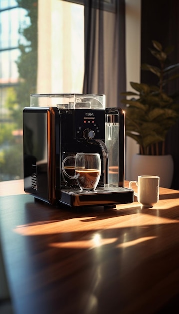 Detail des Innenraums einer Kaffeemaschine in einem Hotelzimmer Generative KI