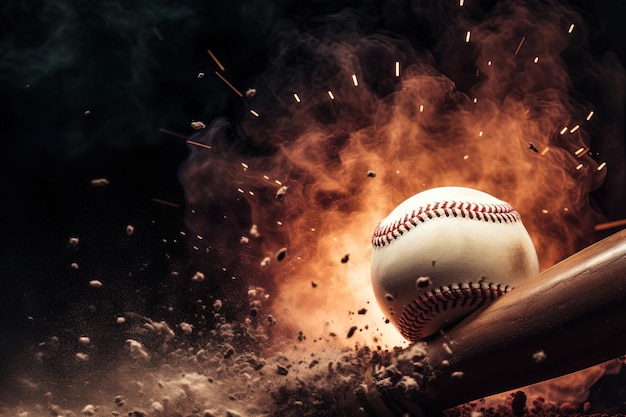 Detail des Schlagballs des Baseballschlägers in der generativen ai der Explosionsillustration