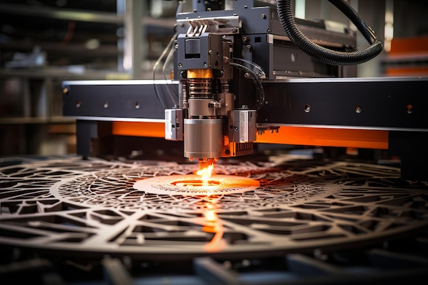 Detail einer CNC-Laserschneidemaschine, die von ai-Hintergrund erzeugt wird