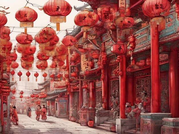 Detail von chinesischen roten Laternen China Town Area Hintergrund breite chinesische Neujahrsdekoration