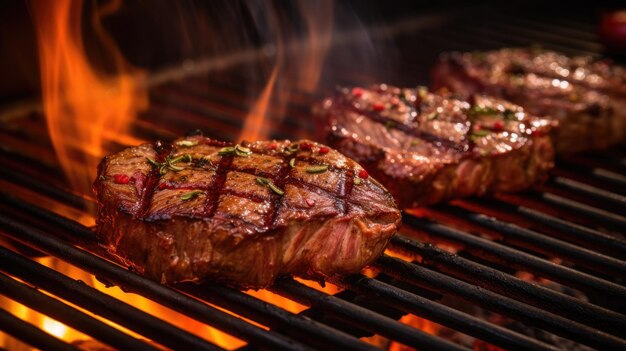 Foto detail zum steak auf dem grill grillen und essen konzept