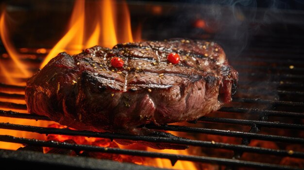 Foto detail zum steak auf dem grill grillen und essen konzept