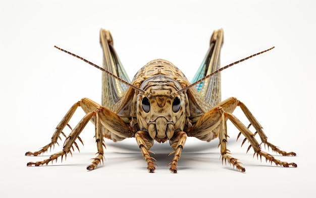 Detailansicht eines Cricket-Insekts auf weißem Hintergrund