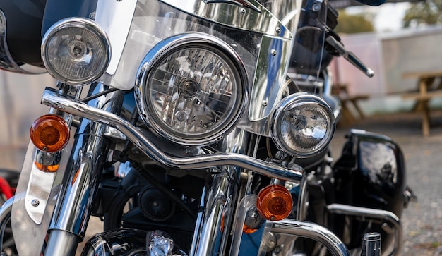 Detailansicht klassischer motorradscheinwerfer