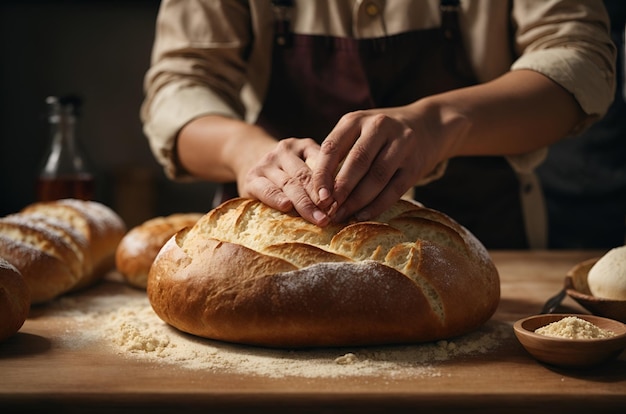 Detailfoto des Handbrotmachens