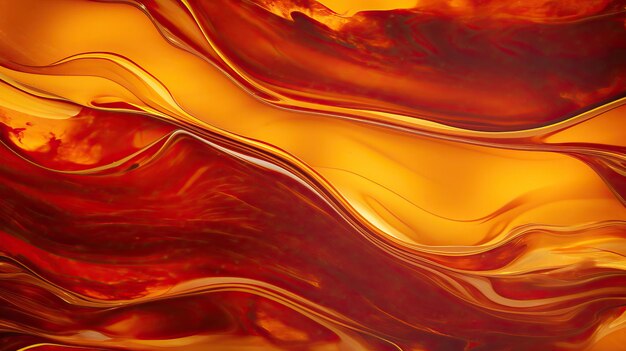 Detaillierte Amber- und Burgundy-Abstrakte Textur orangefarbene und gelbe Acrylwellen