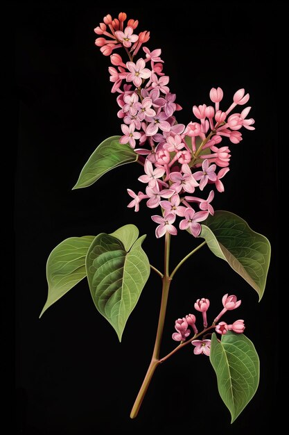 Foto detaillierte botanische illustrationen von syringa vulgaris blüten