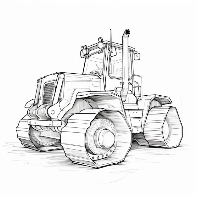 Detaillierte Bulldozer-Zeichnungsskizze mit klarem und stromlinienförmigem Stil