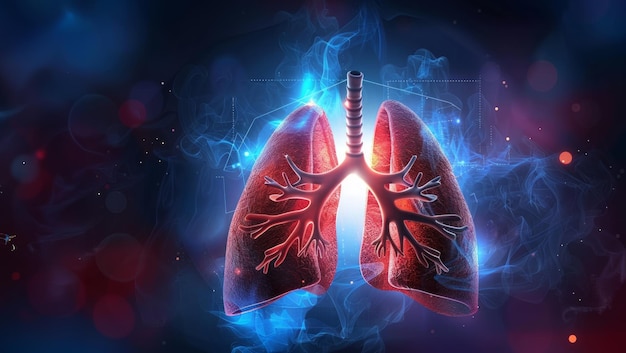 Detaillierte Darstellung realistischer Lungen mit animierten Effekten, die medizinische Konzepte veranschaulichen Anatomie Gesundheitsbildung Bild des Atemsystems