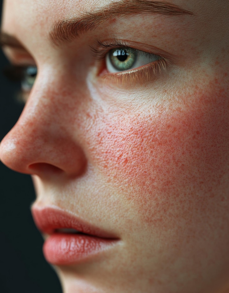 Foto detaillierte darstellung von rosacea mit rötung