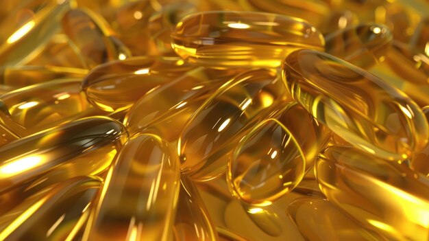 Detaillierte Nahaufnahme der Essenz von Fischöl-Omega-3-Gelkapseln und ihrem Nährwert