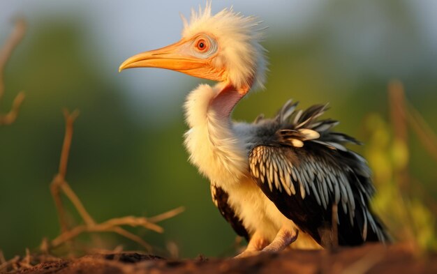 Detaillierte Nahaufnahme eines Gelbschnabel-Hornbill-Küken