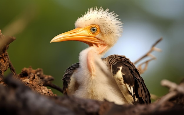 Detaillierte Nahaufnahme eines Gelbschnabel-Hornbill-Küken