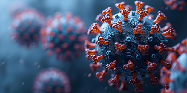 Detaillierte Nahaufnahme von Coronavirus-Partikeln auf einem dunklen Hintergrund Konzept Mikroskopische Ansicht Coronavirus-Particeln Dunkler Hintergrund Nahaufsicht Details