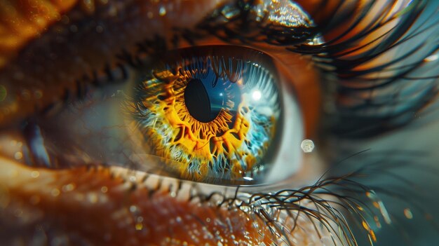 Detaillierte Sicht auf ein einziges menschliches Auge Close-up Pupillenfotografie Close-Up-Makro-Aufnahme einer wunderschönen blauen Iris mit einem Blick auf die Pupille