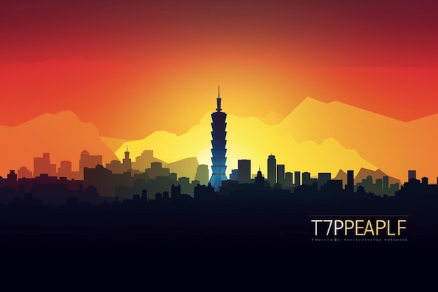 Foto detaillierte silhouette der skyline von taipei, trendige vektorillustration