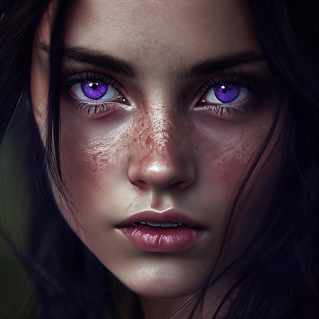 Detaillierte violette schöne dunkelhaarige Frau