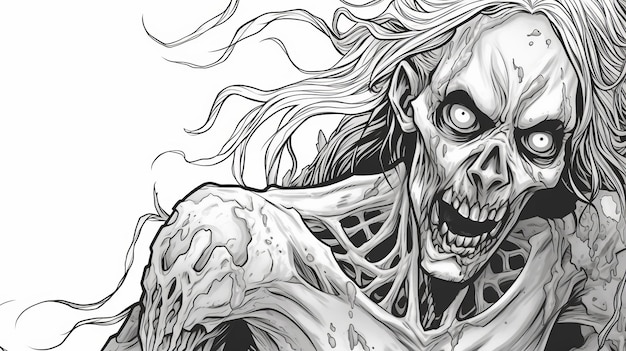 Foto detaillierte zombie-zeichnung in schwarz-weiß-uhd-bild